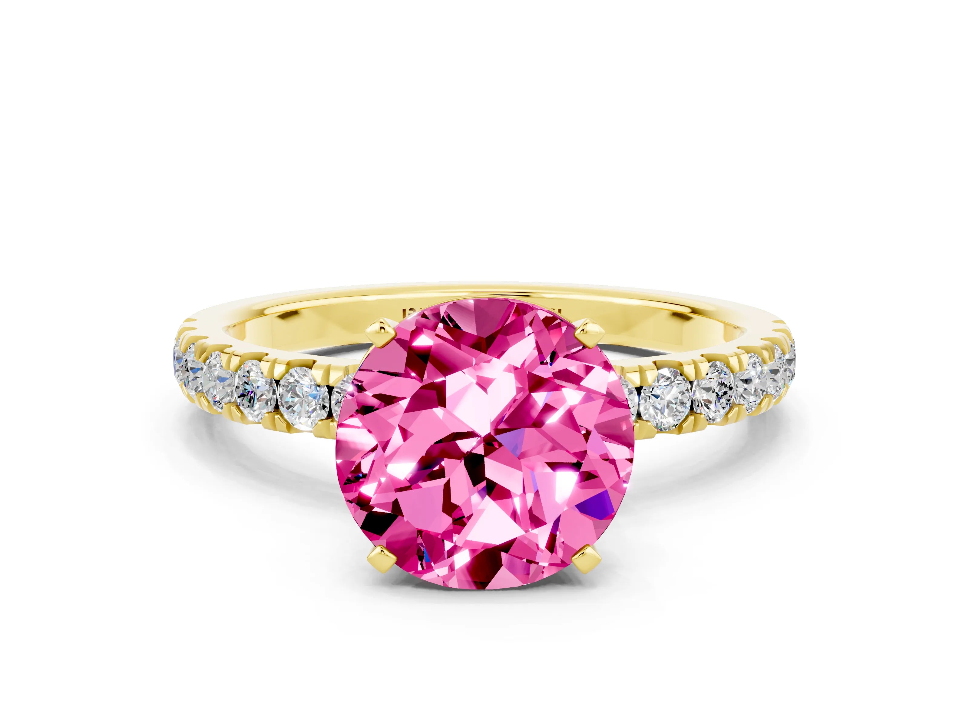Yellow gold Round Cut Pink Sapphire Solitaire Ring with Pavé Accents and Four-Prong Setting_24