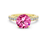 Yellow gold Round Cut Pink Sapphire Solitaire Ring with Pavé Accents and Four-Prong Setting_24