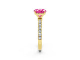 Yellow gold Round Cut Pink Sapphire Solitaire Ring with Pavé Accents and Four-Prong Setting_26