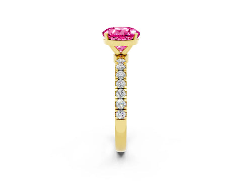 Yellow gold Round Cut Pink Sapphire Solitaire Ring with Pavé Accents and Four-Prong Setting_26