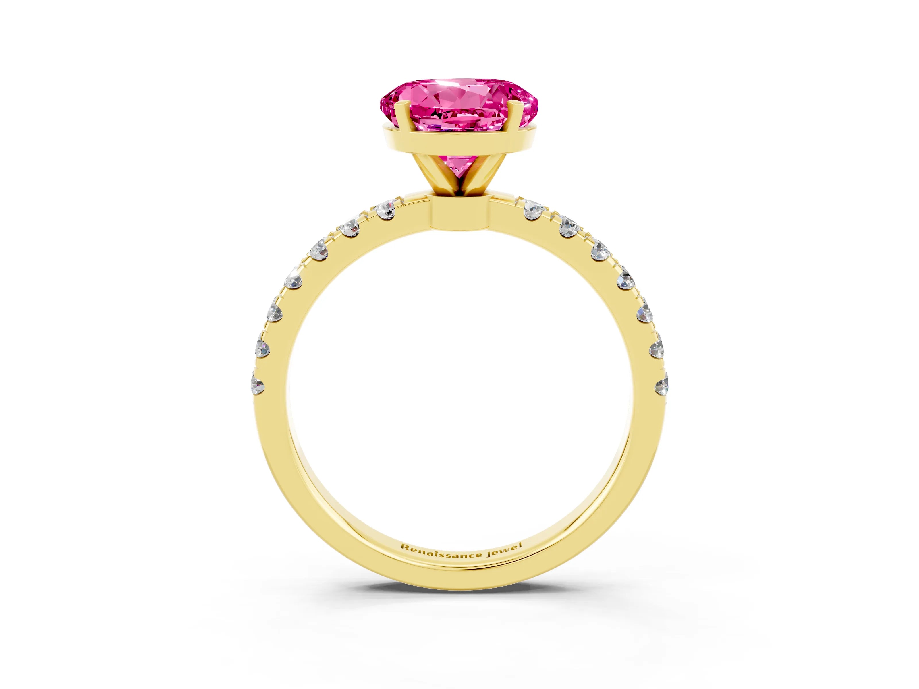Yellow gold Round Cut Pink Sapphire Solitaire Ring with Pavé Accents and Four-Prong Setting_27