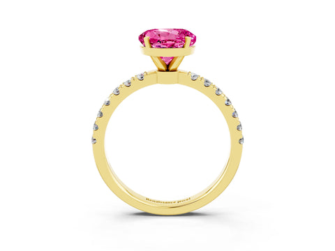 Yellow gold Round Cut Pink Sapphire Solitaire Ring with Pavé Accents and Four-Prong Setting_27