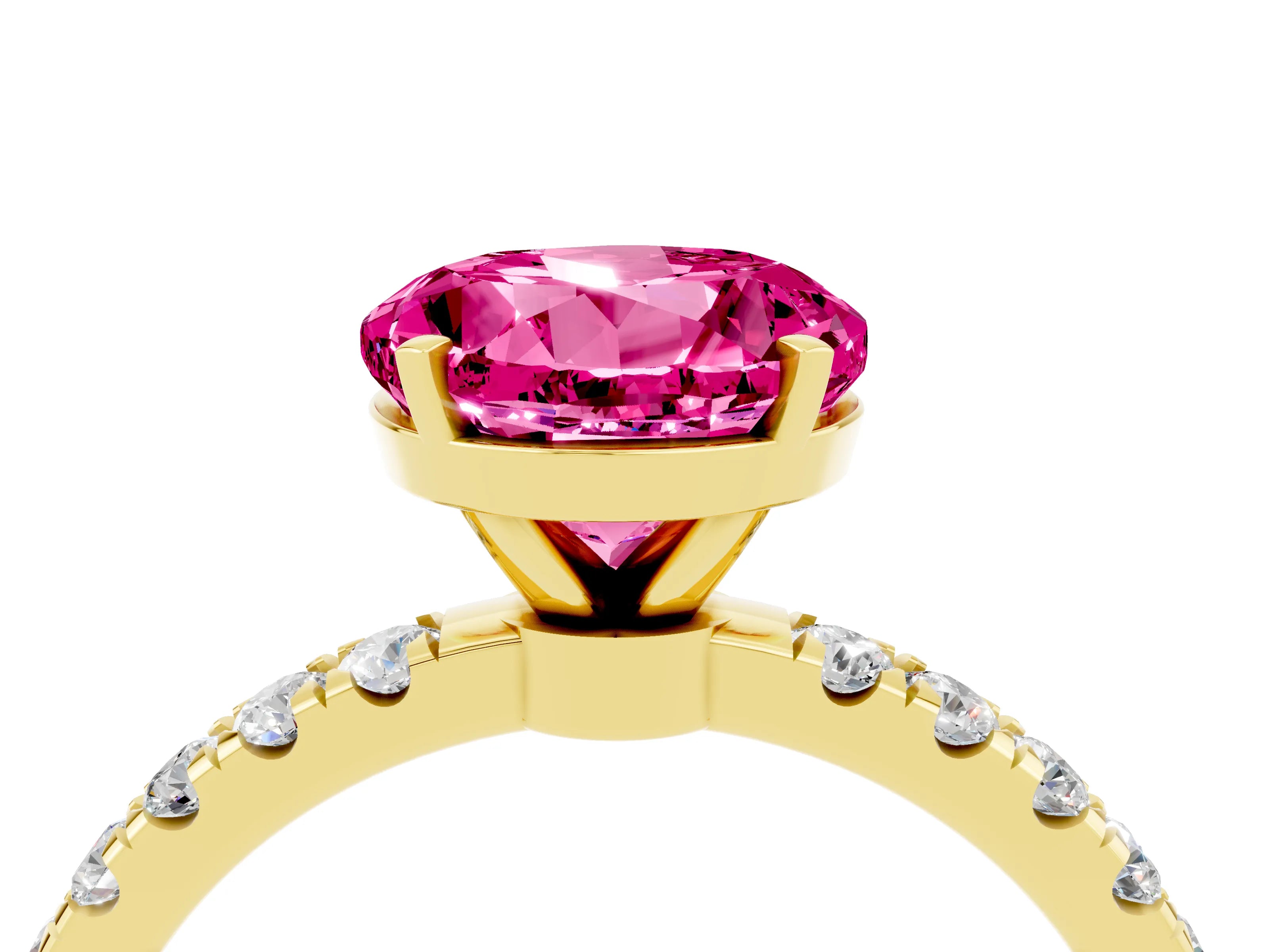 Yellow gold Round Cut Pink Sapphire Solitaire Ring with Pavé Accents and Four-Prong Setting_28