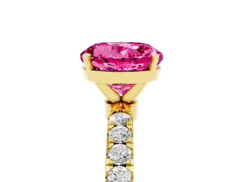 Yellow gold Round Cut Pink Sapphire Solitaire Ring with Pavé Accents and Four-Prong Setting_29