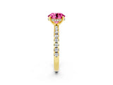 Yellow gold Round Cut Pink Sapphire Solitaire Ring with Pavé Band and Four-Prong Setting_62