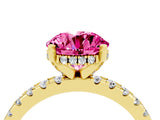 Yellow gold Round Cut Pink Sapphire Solitaire Ring with Pavé Band and Four-Prong Setting_64