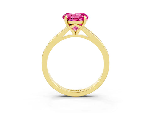Yellow gold Round Cut Pink Sapphire Solitaire Ring with Pavé Band and Prong Setting_15