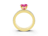 Yellow gold Round Cut Pink Sapphire Solitaire Ring with Pavé and Channel Set Band_27