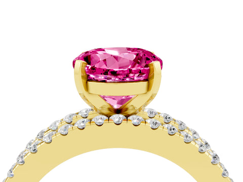 Yellow gold Round Cut Pink Sapphire Solitaire Ring with Pavé and Channel Set Band_28