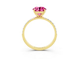 Yellow gold Round Cut Pink Sapphire Solitaire Ring with Pave Band and Four Prong Setting_51
