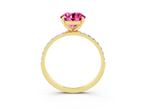 Yellow gold Round Cut Pink Sapphire Solitaire Ring with Pave Band and Four Prong Setting_51