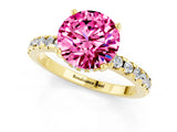 Yellow gold Round Cut Pink Sapphire Solitaire Ring with Round  Pavé Band and Four-Prong Setting_37