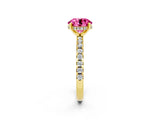 Yellow gold Round Cut Pink Sapphire Solitaire Ring with Round  Pavé Band and Four-Prong Setting_38