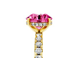 Yellow gold Round Cut Pink Sapphire Solitaire Ring with Round  Pavé Band and Four-Prong Setting_41