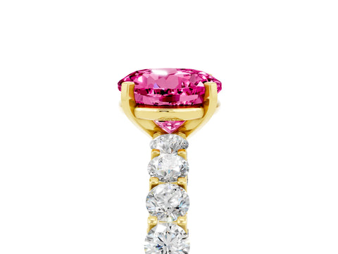 Yellow gold Round Cut Pink Sapphire Solitaire Ring with Shared Prong Pavé Band and Four-Prong Setting_5