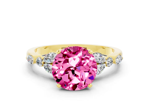 Yellow gold Round Cut Pink Sapphire Solitaire Ring with Side Stones and Four-Prong Setting_12