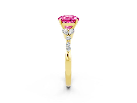 Yellow gold Round Cut Pink Sapphire Solitaire Ring with Side Stones and Four-Prong Setting_14