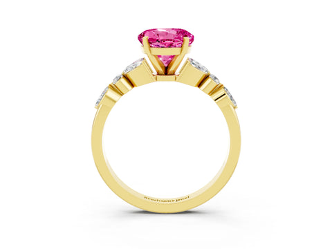 Yellow gold Round Cut Pink Sapphire Solitaire Ring with Side Stones and Four-Prong Setting_15