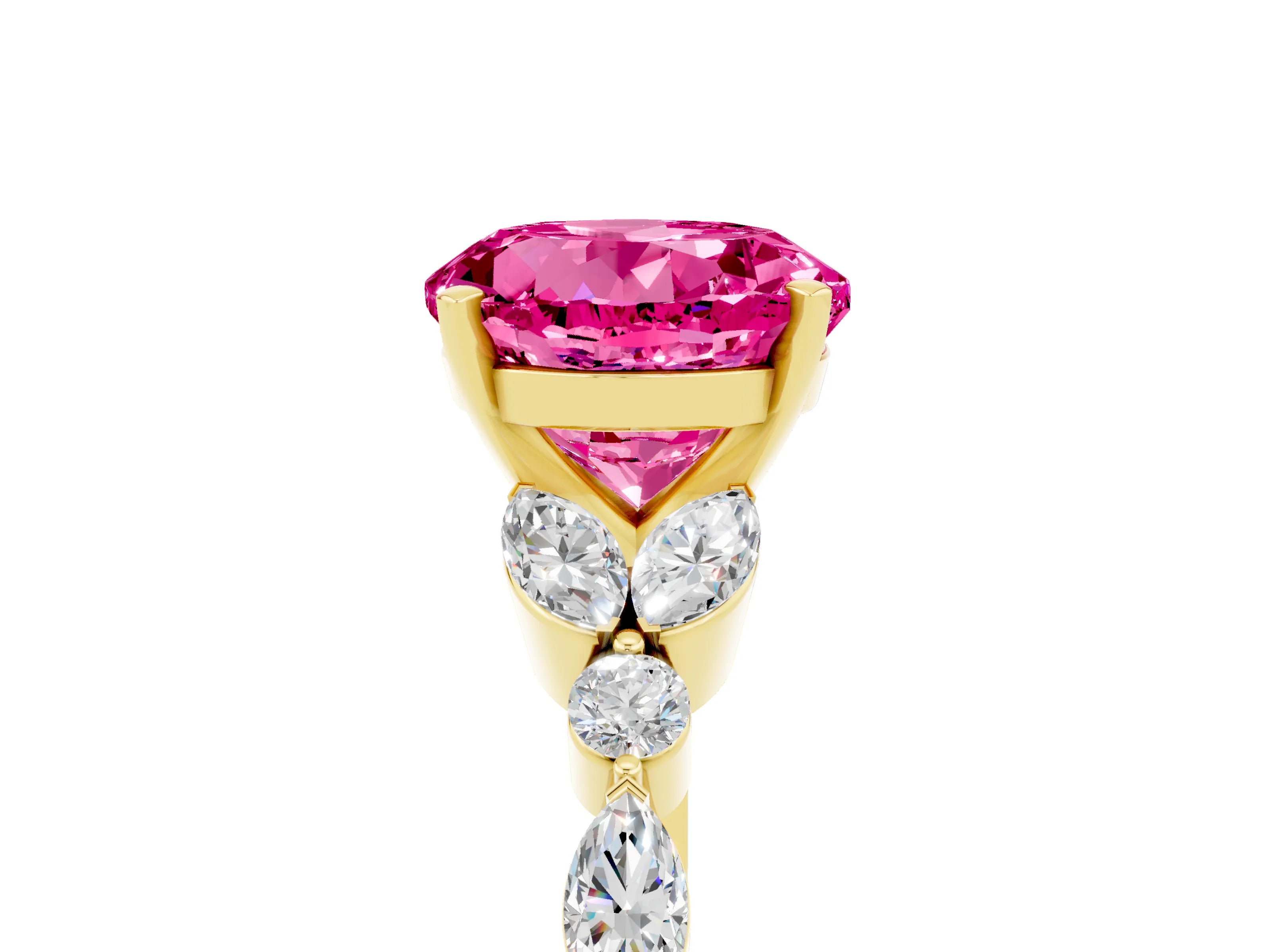 Yellow gold Round Cut Pink Sapphire Solitaire Ring with Side Stones and Four-Prong Setting_17