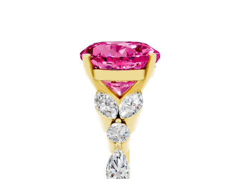 Yellow gold Round Cut Pink Sapphire Solitaire Ring with Side Stones and Four-Prong Setting_17