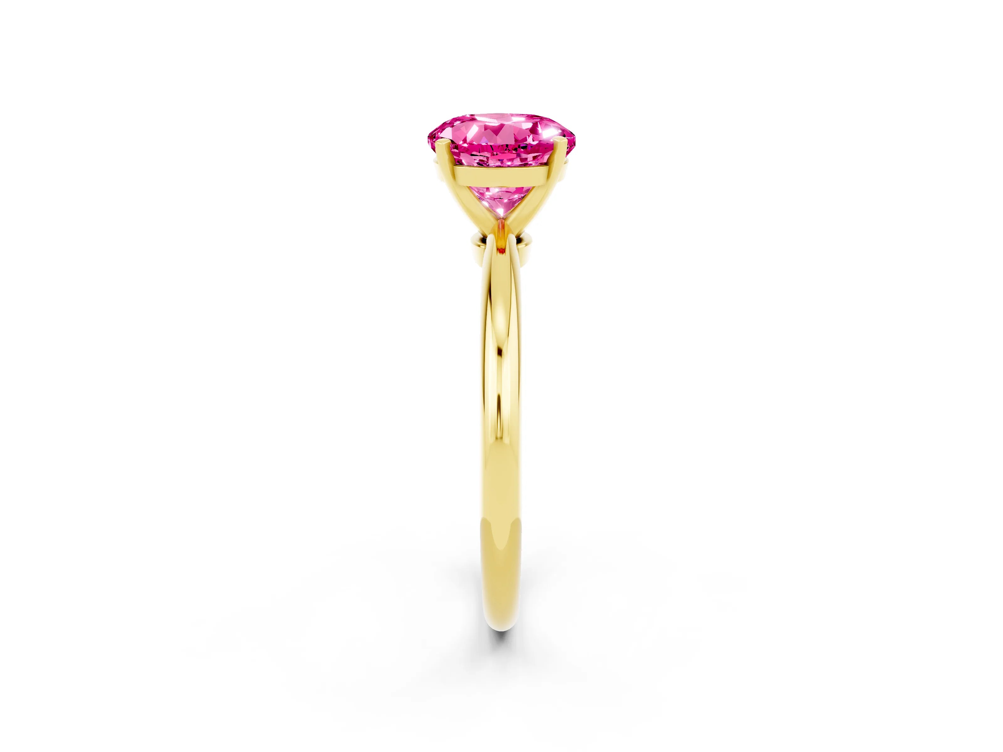 Yellow gold Round Cut Pink Sapphire Solitaire Ring with Six-Prong Setting and Classic Band_2