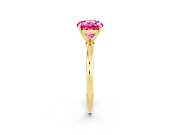 Yellow gold Round Cut Pink Sapphire Solitaire Ring with Six-Prong Setting and Classic Band