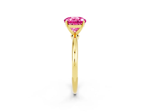 Yellow gold Round Cut Pink Sapphire Solitaire Ring with Six-Prong Setting and Classic Band_2