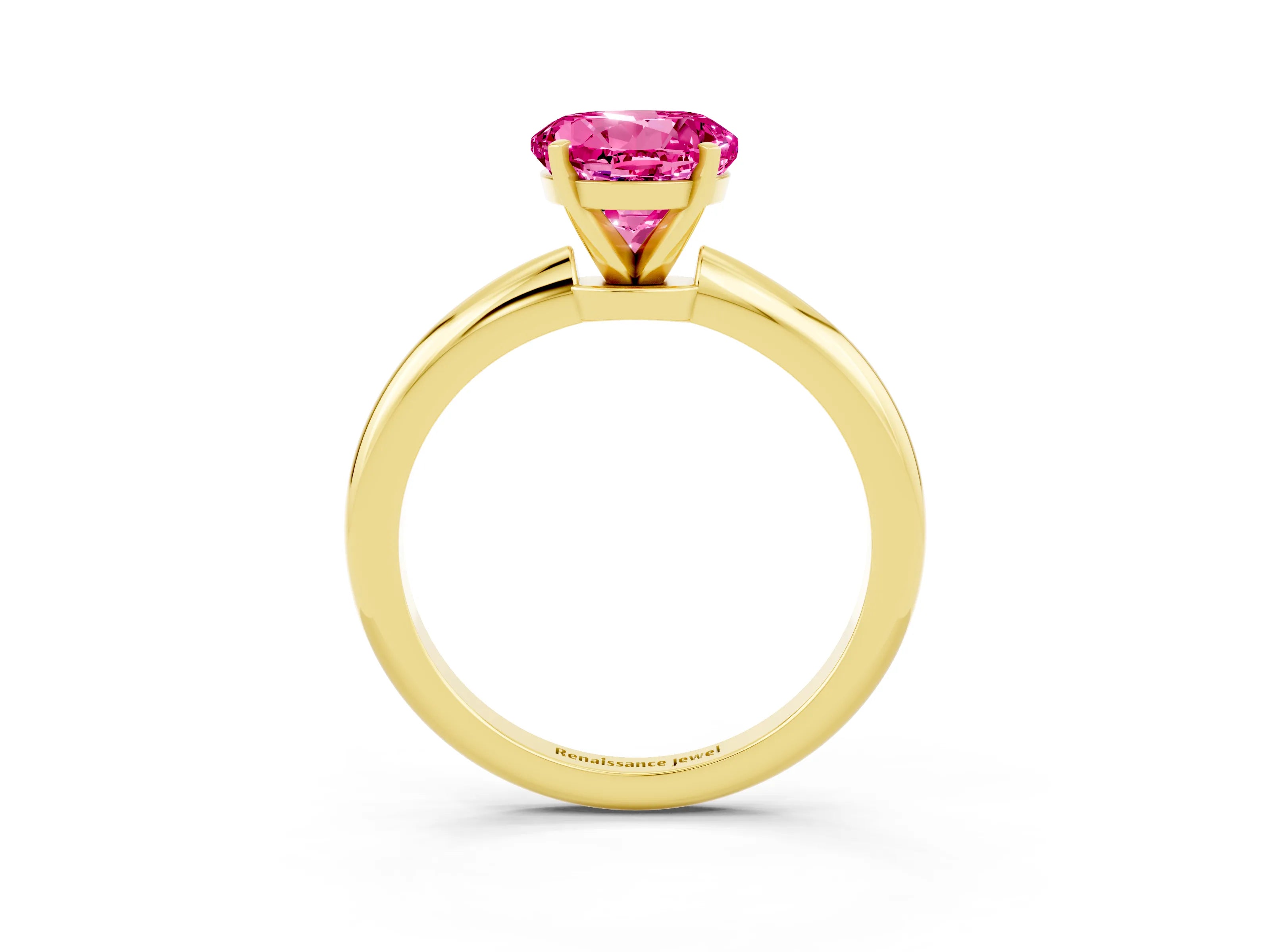 Yellow gold Round Cut Pink Sapphire Solitaire Ring with Six-Prong Setting and Classic Band_3