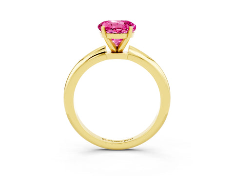 Yellow gold Round Cut Pink Sapphire Solitaire Ring with Six-Prong Setting and Classic Band_3