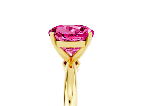 Yellow gold Round Cut Pink Sapphire Solitaire Ring with Six-Prong Setting and Classic Band_5