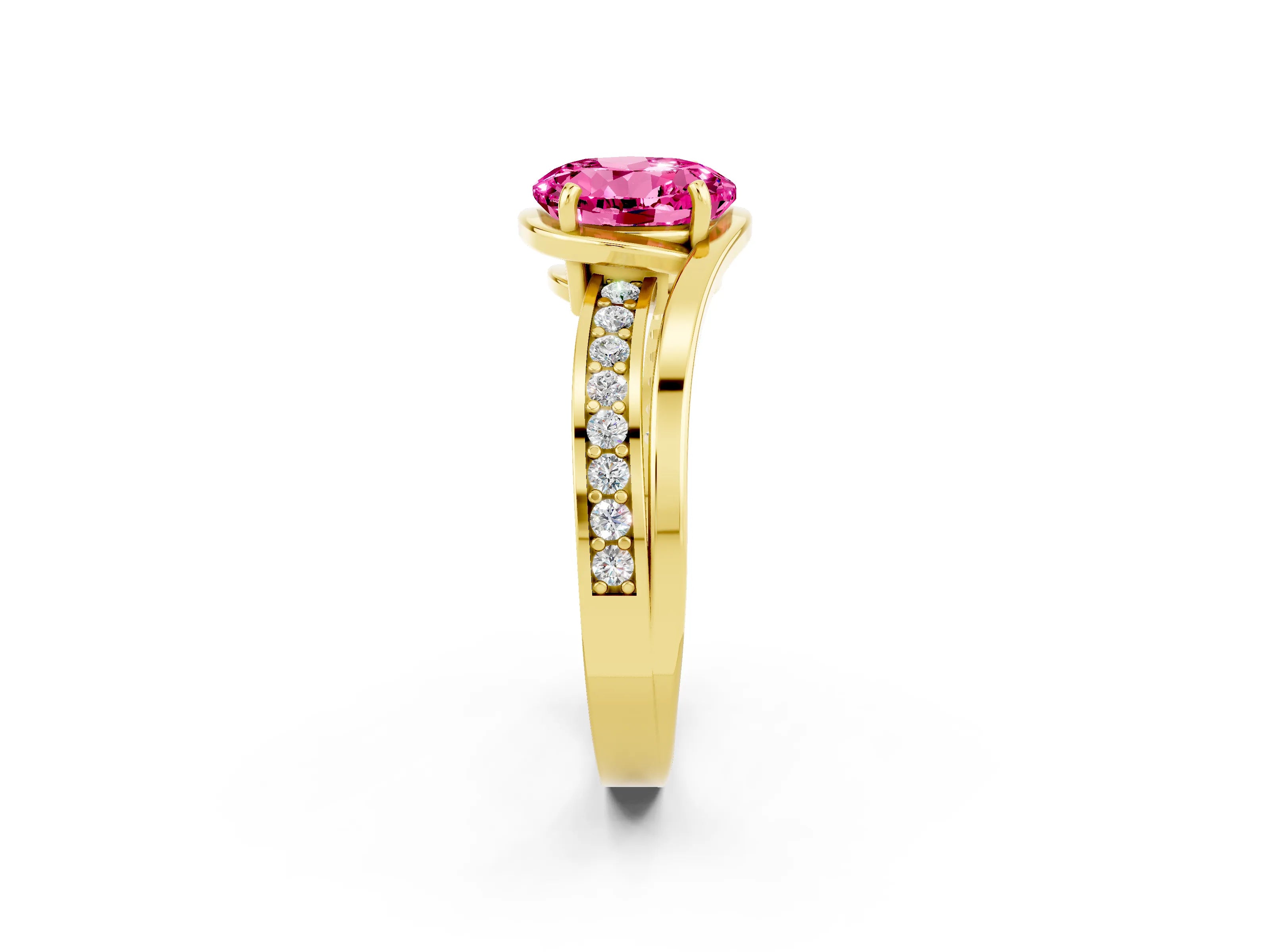 Yellow gold Round Cut Pink Sapphire Solitaire Ring with Split Shank and Prong Setting_2