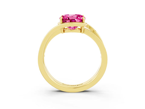Yellow gold Round Cut Pink Sapphire Solitaire Ring with Split Shank and Prong Setting_3
