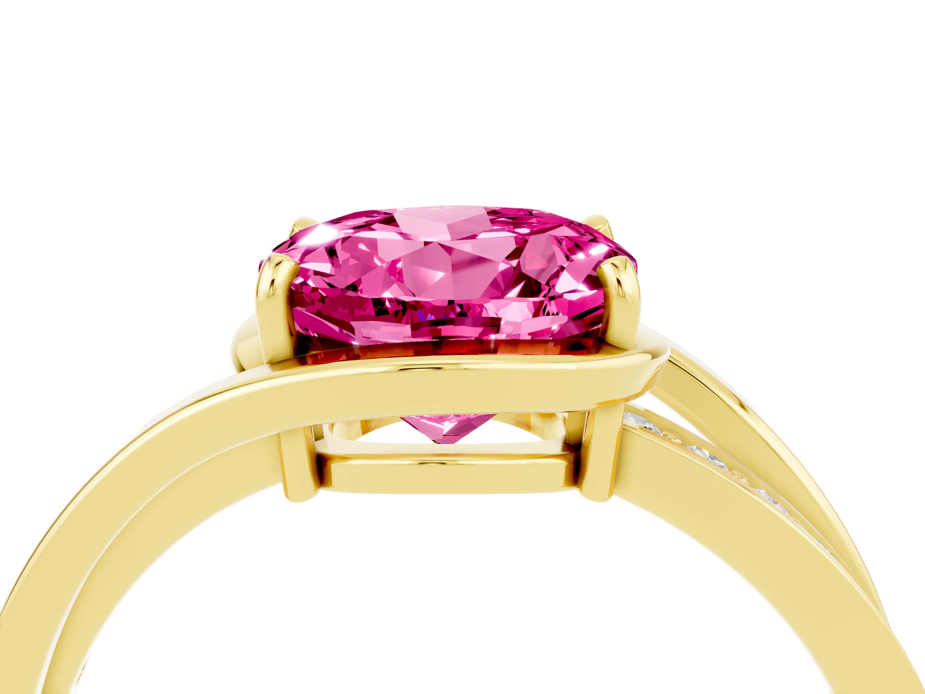 Yellow gold Round Cut Pink Sapphire Solitaire Ring with Split Shank and Prong Setting_4