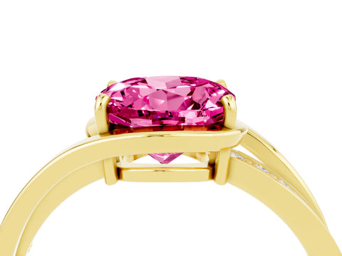 Yellow gold Round Cut Pink Sapphire Solitaire Ring with Split Shank and Prong Setting_4