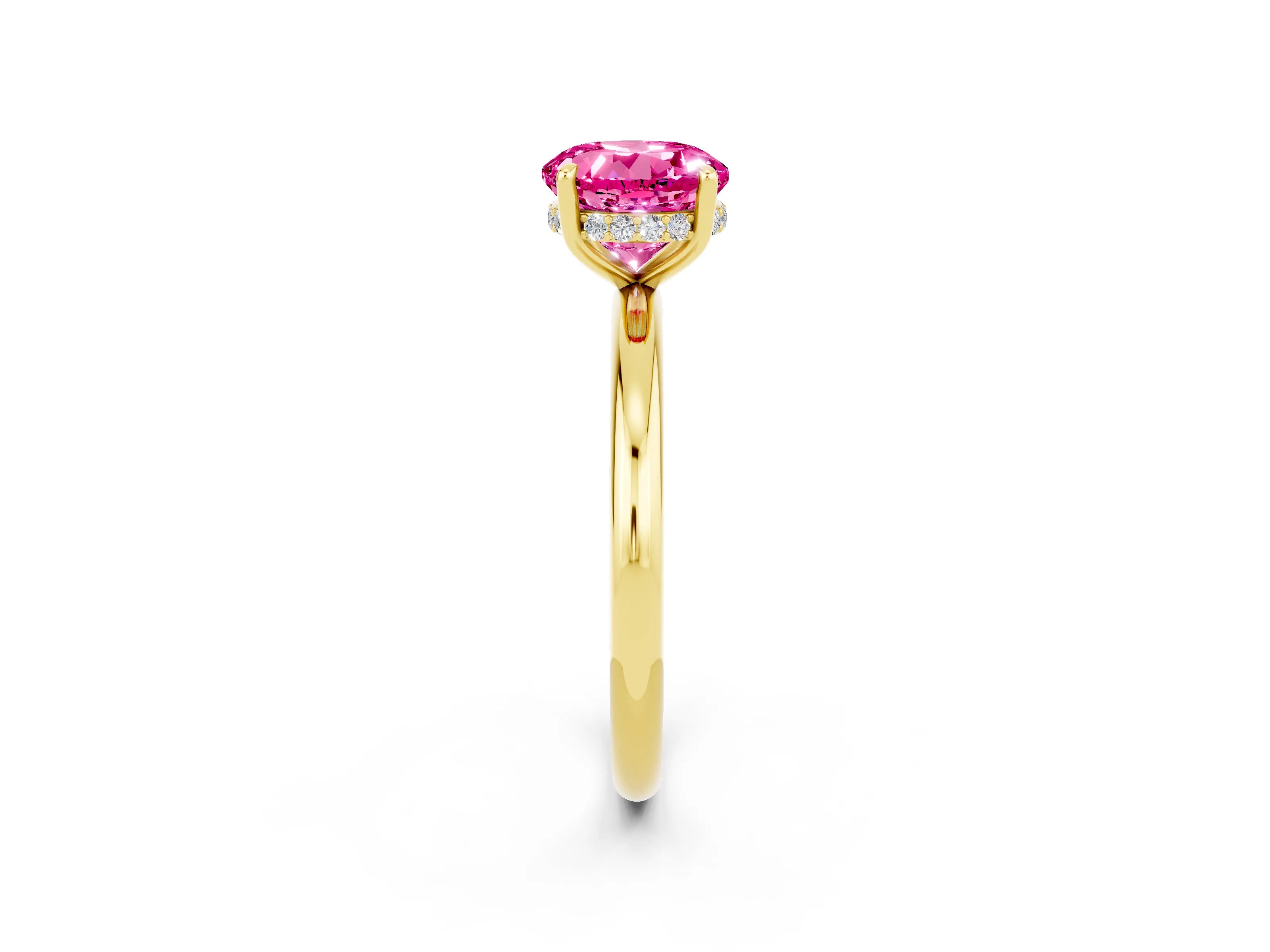 Yellow gold Round Cut Pink Sapphire Solitaire Ring with Thin Band and Four-Prong Setting_38