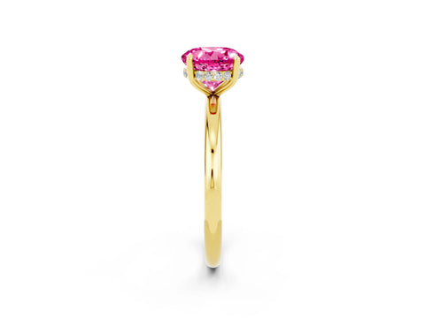 Yellow gold Round Cut Pink Sapphire Solitaire Ring with Thin Band and Four-Prong Setting_38