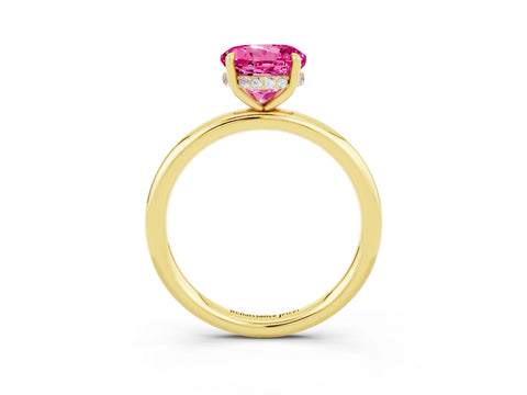 Yellow gold Round Cut Pink Sapphire Solitaire Ring with Thin Band and Four-Prong Setting_39