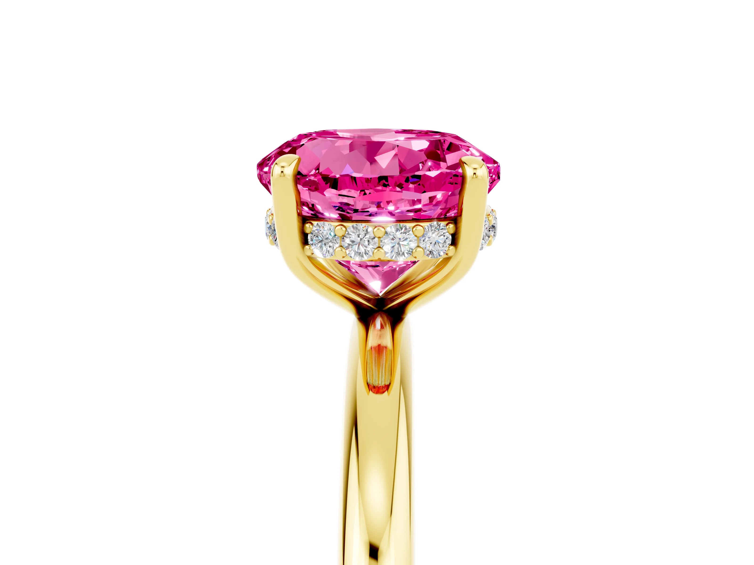 Yellow gold Round Cut Pink Sapphire Solitaire Ring with Thin Band and Four-Prong Setting_41
