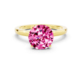 Yellow gold Round Cut Pink Sapphire Solitaire Ring with Thin Band and Prong Setting_12