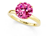 Yellow gold Round Cut Pink Sapphire Solitaire Ring with Thin Band and Prong Setting_13