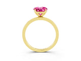 Yellow gold Round Cut Pink Sapphire Solitaire Ring with Thin Band and Prong Setting_15
