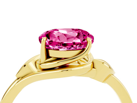 Yellow gold Round Cut Pink Sapphire Solitaire Ring with Twist Band and Four-Prong Setting_28