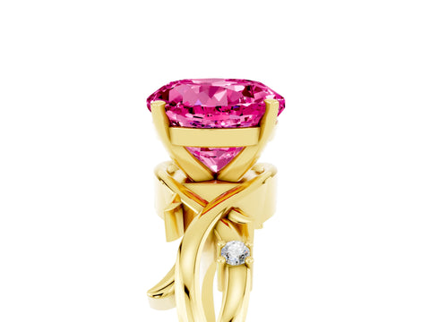 Yellow gold Round Cut Pink Sapphire Solitaire Ring with Twisted Band and Prong Setting_5