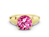 Yellow gold Round Cut Pink Sapphire Solitaire Ring with Wide Band and Prong Setting_24