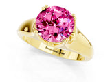 Yellow gold Round Cut Pink Sapphire Solitaire Ring with Wide Band and Prong Setting_25