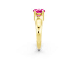 Yellow gold Round Cut Pink Sapphire Solitaire Ring with Wide Band and Prong Setting_26
