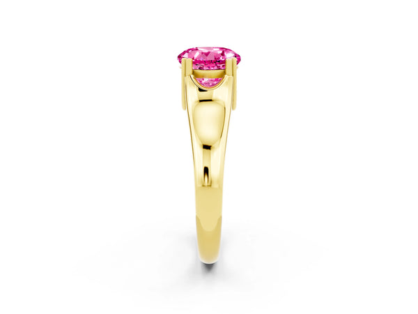 Yellow gold Round Cut Pink Sapphire Solitaire Ring with Wide Band and Prong Setting