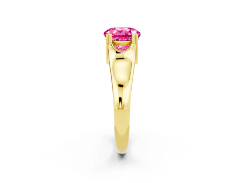 Yellow gold Round Cut Pink Sapphire Solitaire Ring with Wide Band and Prong Setting_26
