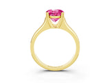Yellow gold Round Cut Pink Sapphire Solitaire Ring with Wide Band and Prong Setting_27