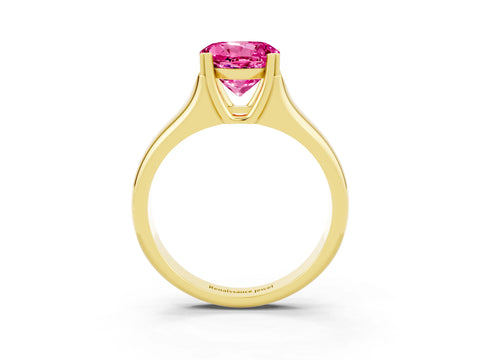 Yellow gold Round Cut Pink Sapphire Solitaire Ring with Wide Band and Prong Setting_27